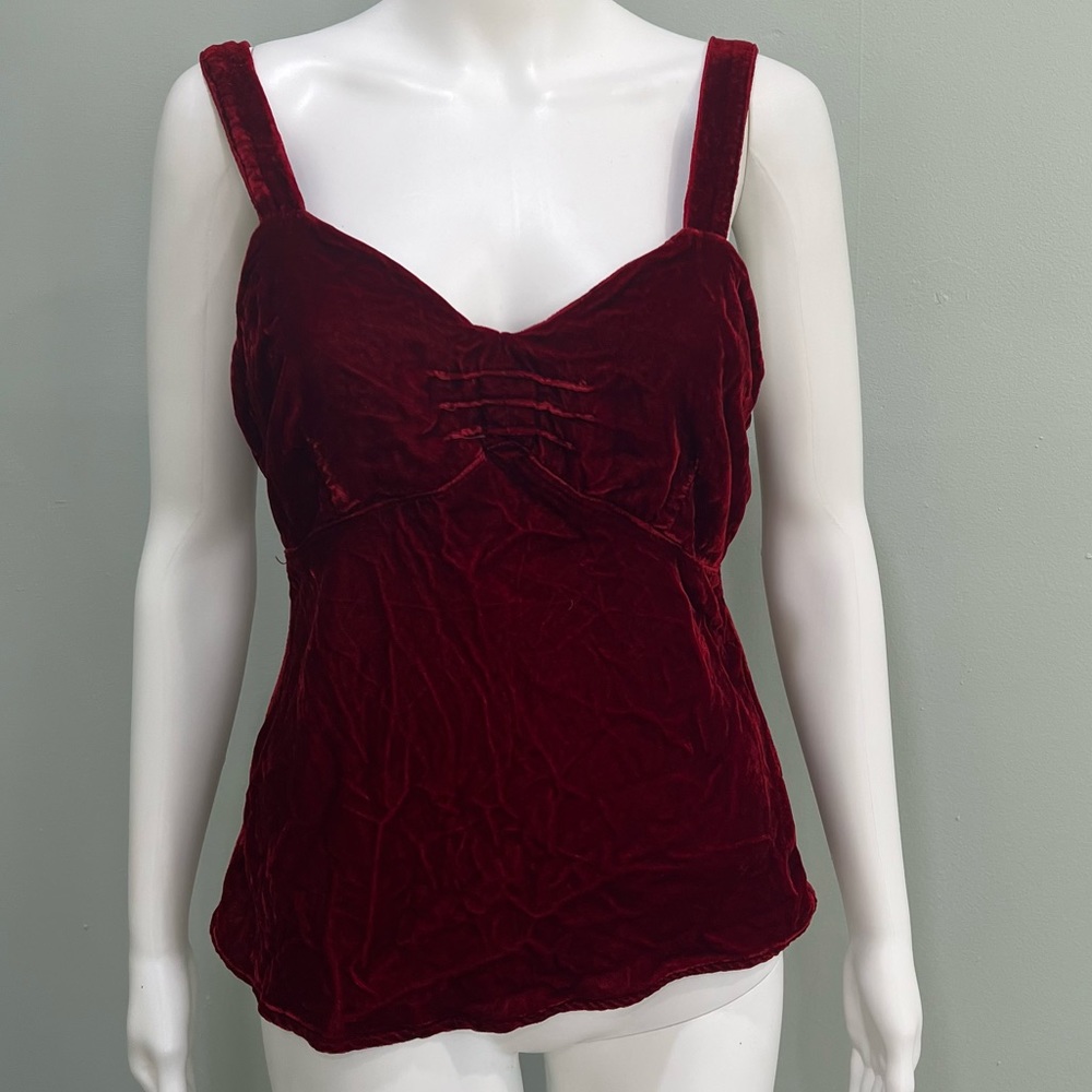 CP SHADES Velvet Tank Top S Red Ruby Jewel Tone Washable
